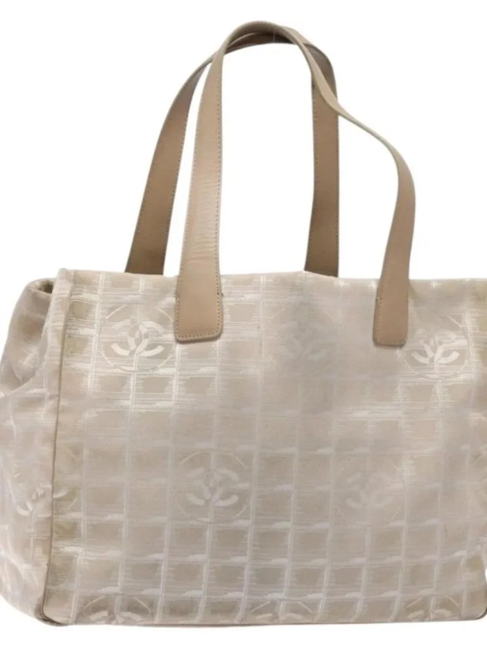 CHANEL New Travel line Hand Bag Beige Silver CC Auth 141510